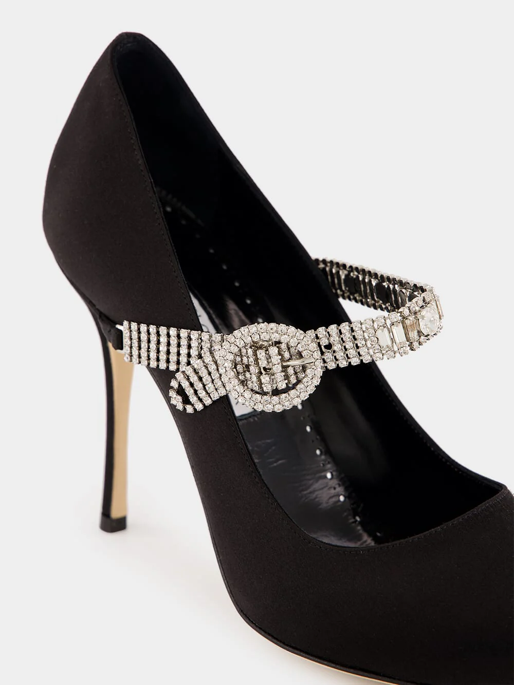 Black Satin Pumps with Crystal Strap Detail - Image 7