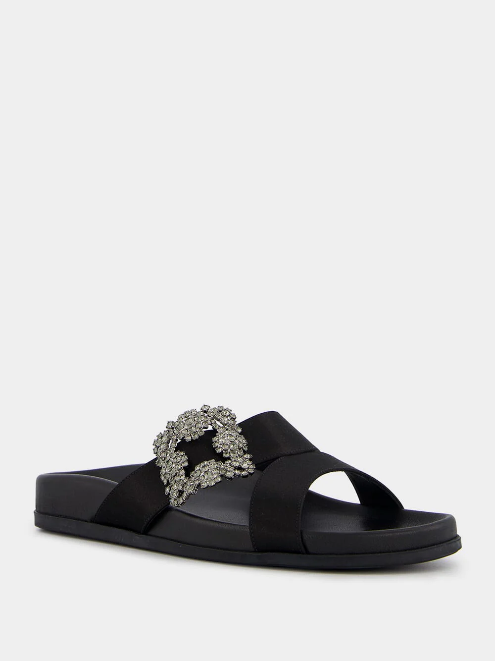 Chilanghi Black Satin Jewel Buckle Mules - Image 2