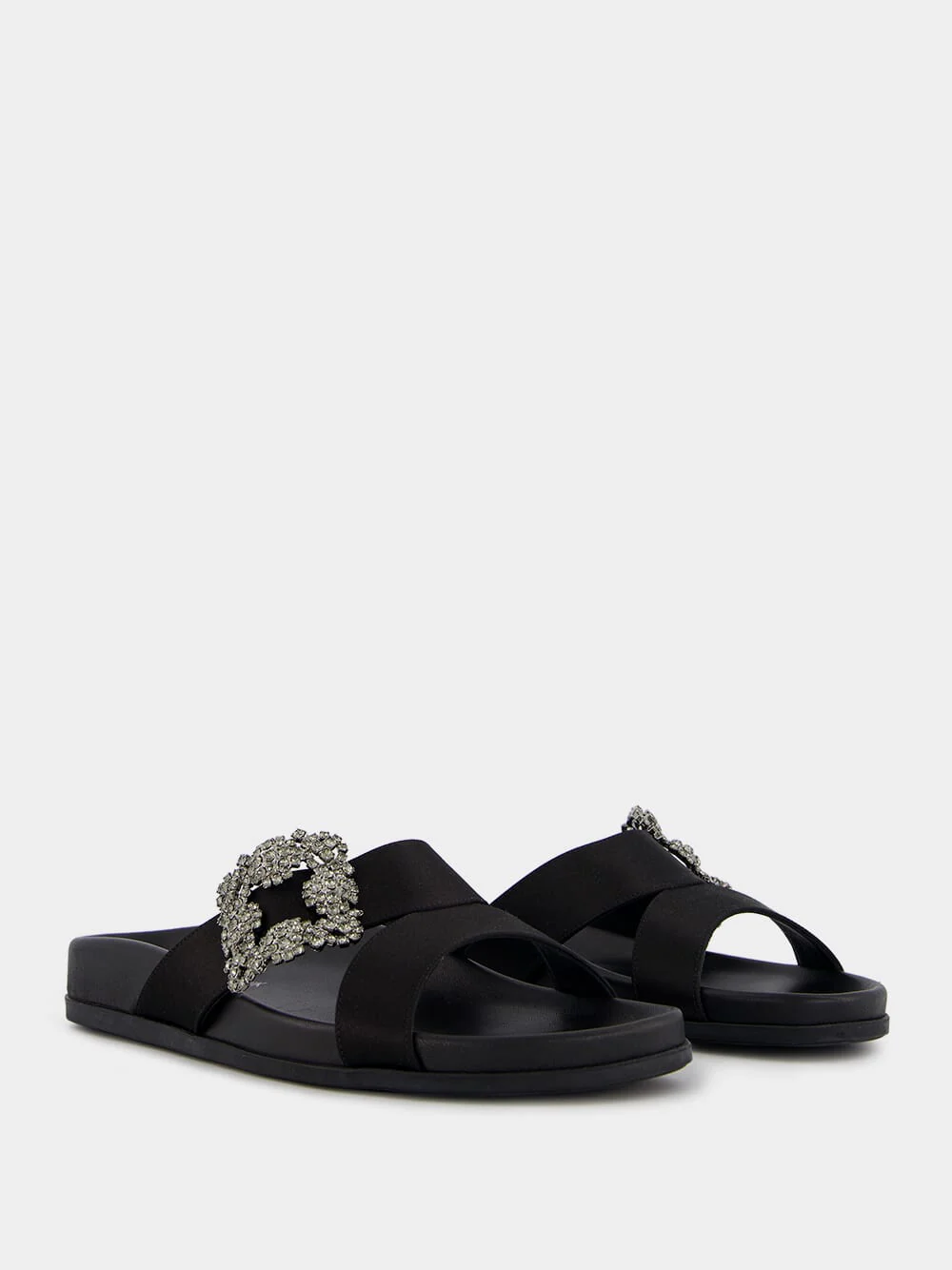 Chilanghi Black Satin Jewel Buckle Mules - Image 3