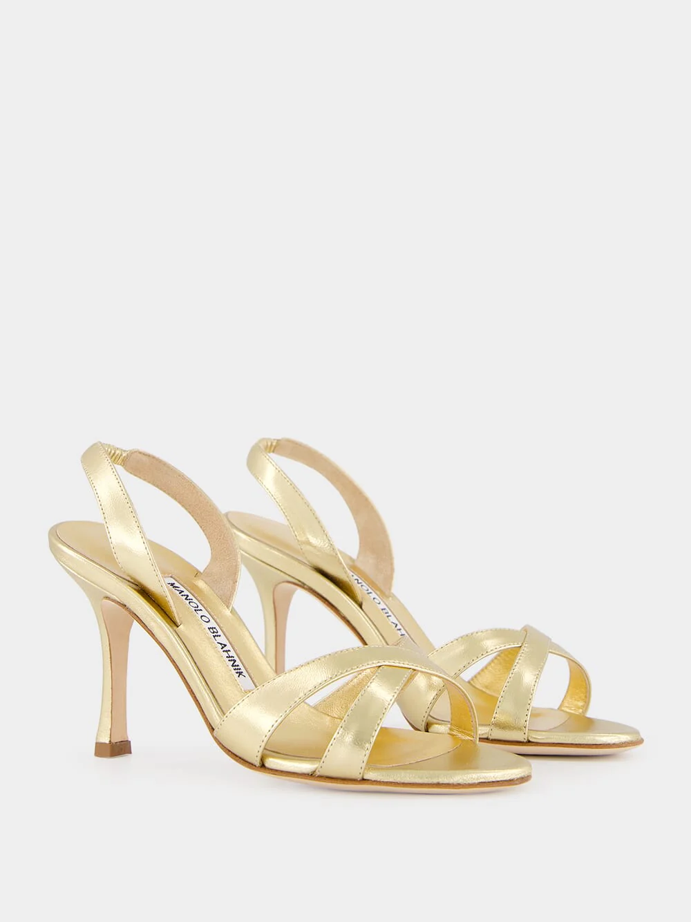 Gold Metallic Leather Slingback 90mm Sandals - Image 3