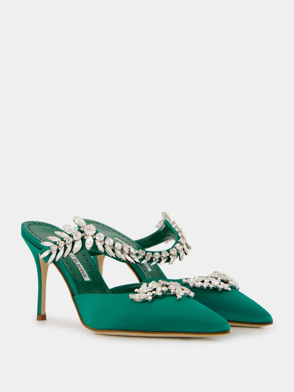 Green Satin Crystal Embellished Mules - Image 3
