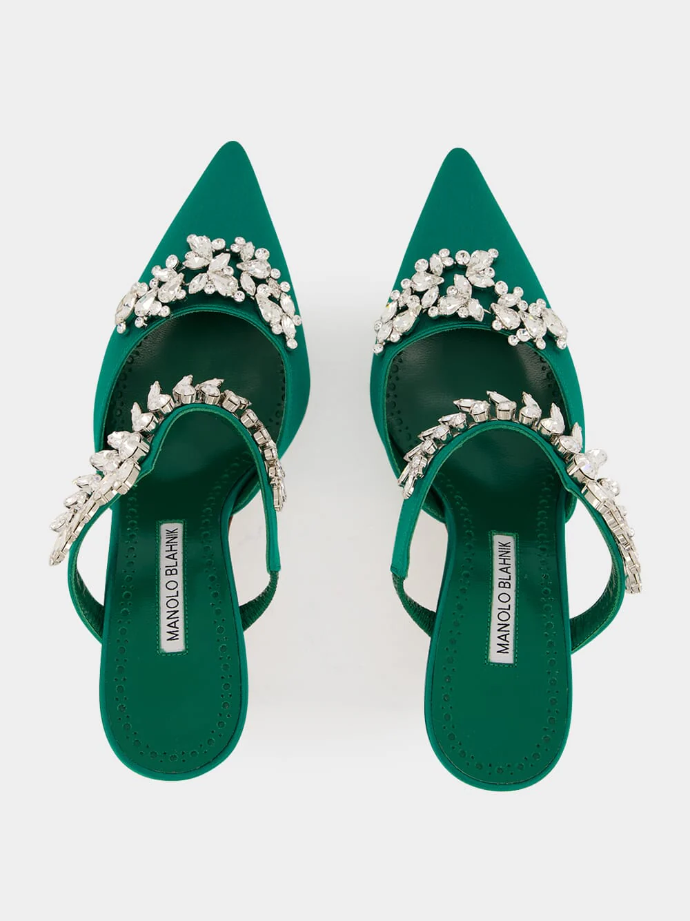 Green Satin Crystal Embellished Mules - Image 4
