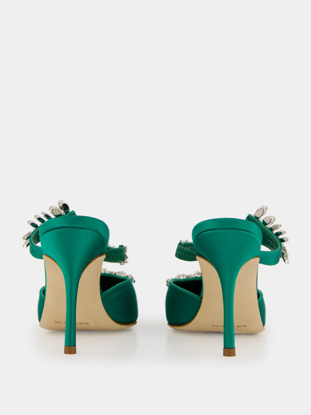 Green Satin Crystal Embellished Mules - Image 5