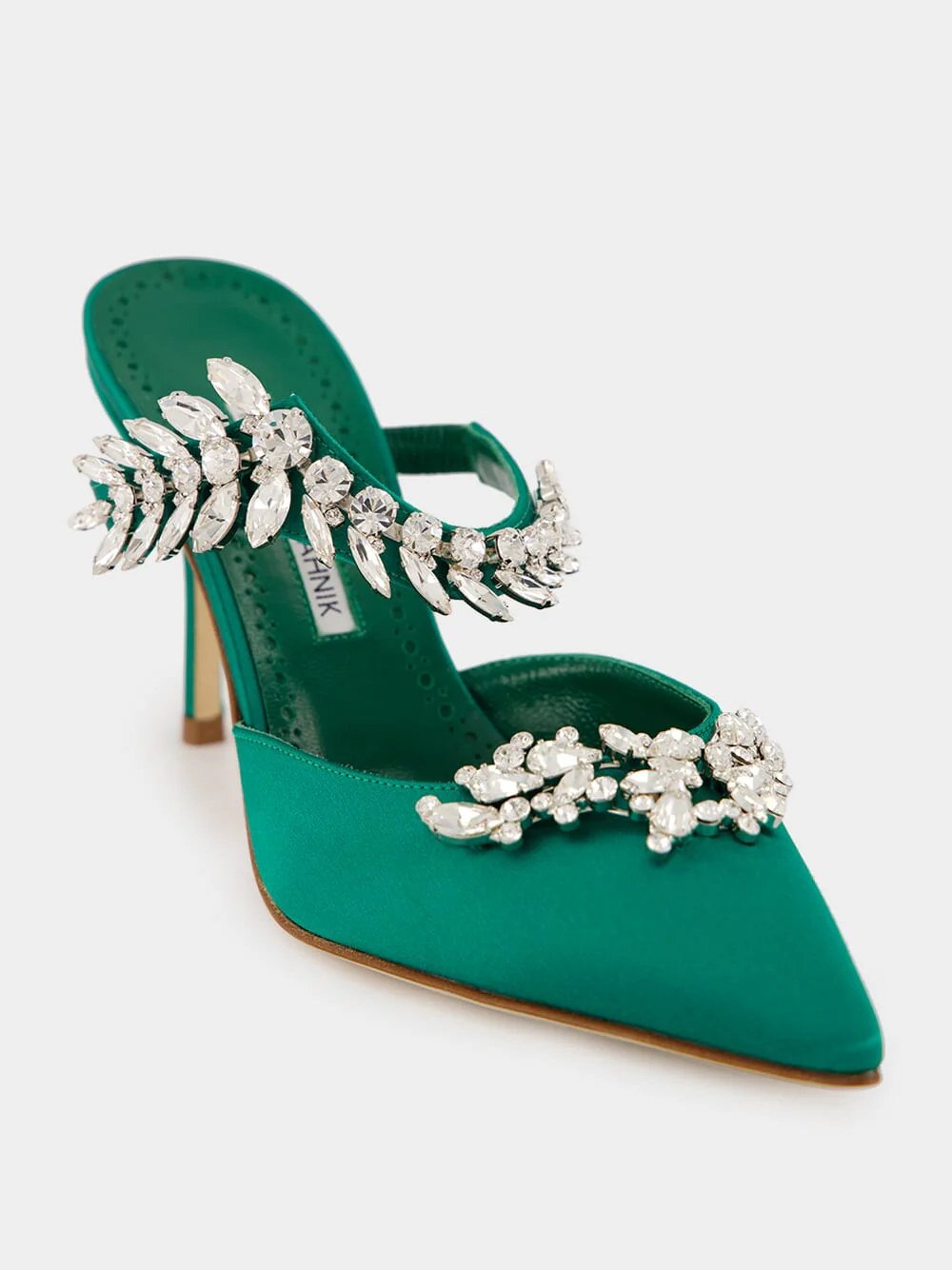 Green Satin Crystal Embellished Mules - Image 6