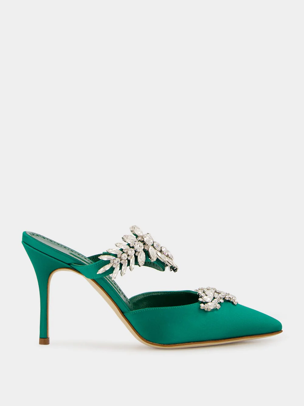Green Satin Crystal Embellished Mules - Image 7