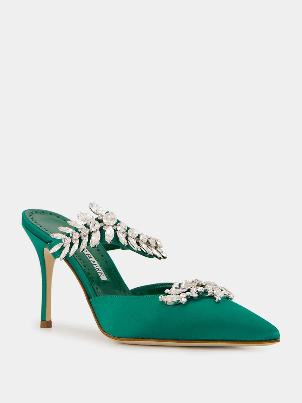 Green Satin Crystal Embellished Mules - Image 8
