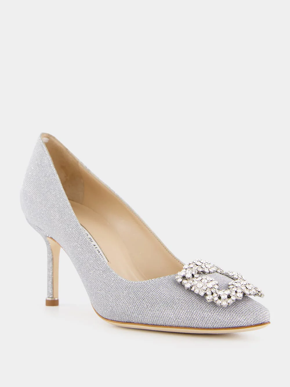 Hangisi Silver Glitter Fabric Jewel Buckle Pumps - Image 2