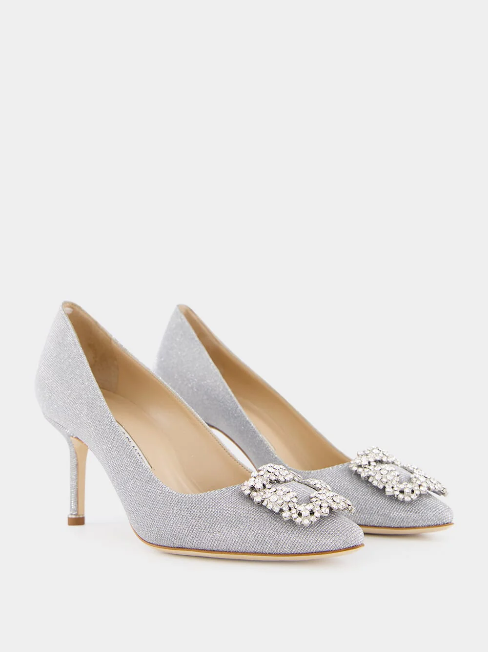 Hangisi Silver Glitter Fabric Jewel Buckle Pumps - Image 3
