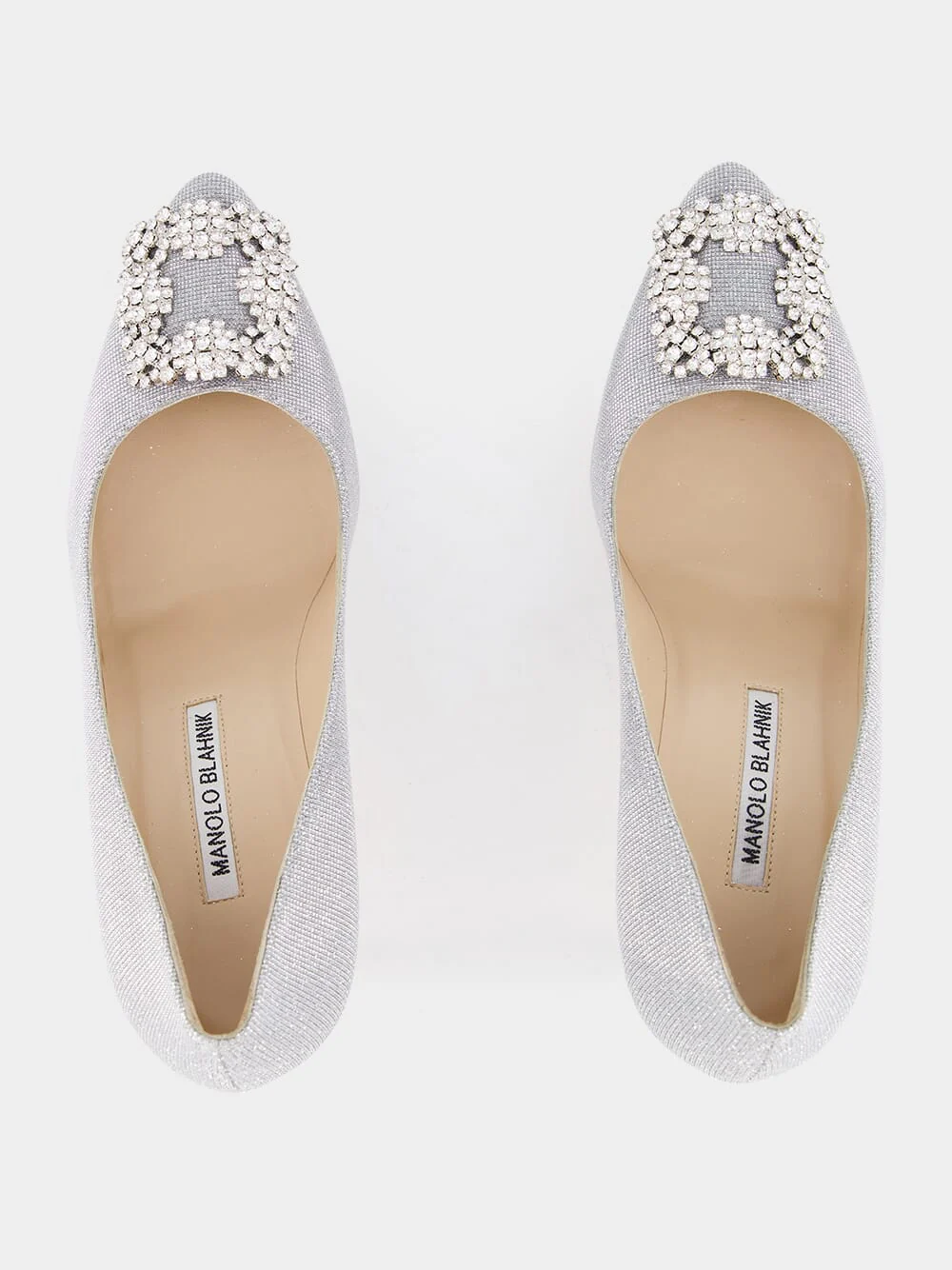Hangisi Silver Glitter Fabric Jewel Buckle Pumps - Image 4
