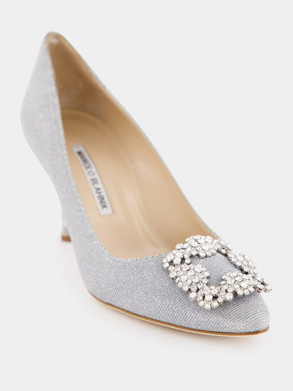 Hangisi Silver Glitter Fabric Jewel Buckle Pumps - Image 6