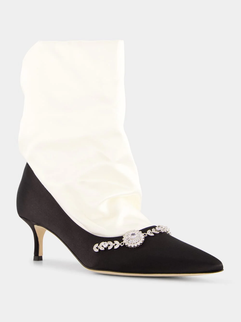 Lamik Black and Cream Satin Shoe Booties - Image 2