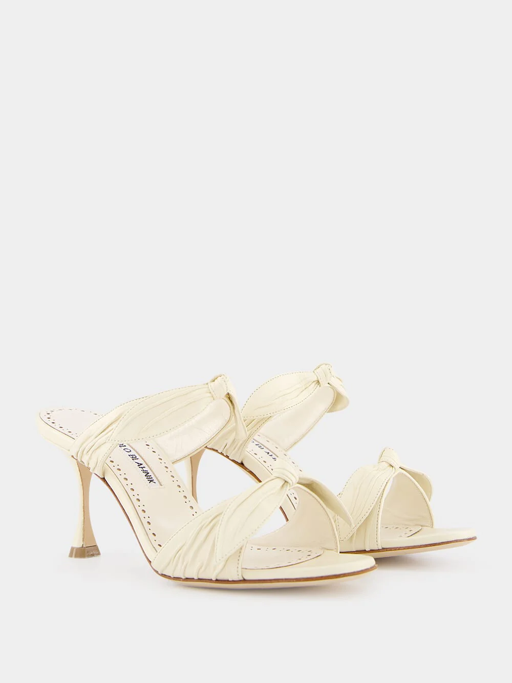 Lollo Cream Nappa Leather Bow Detail 70mm Mules - Image 3