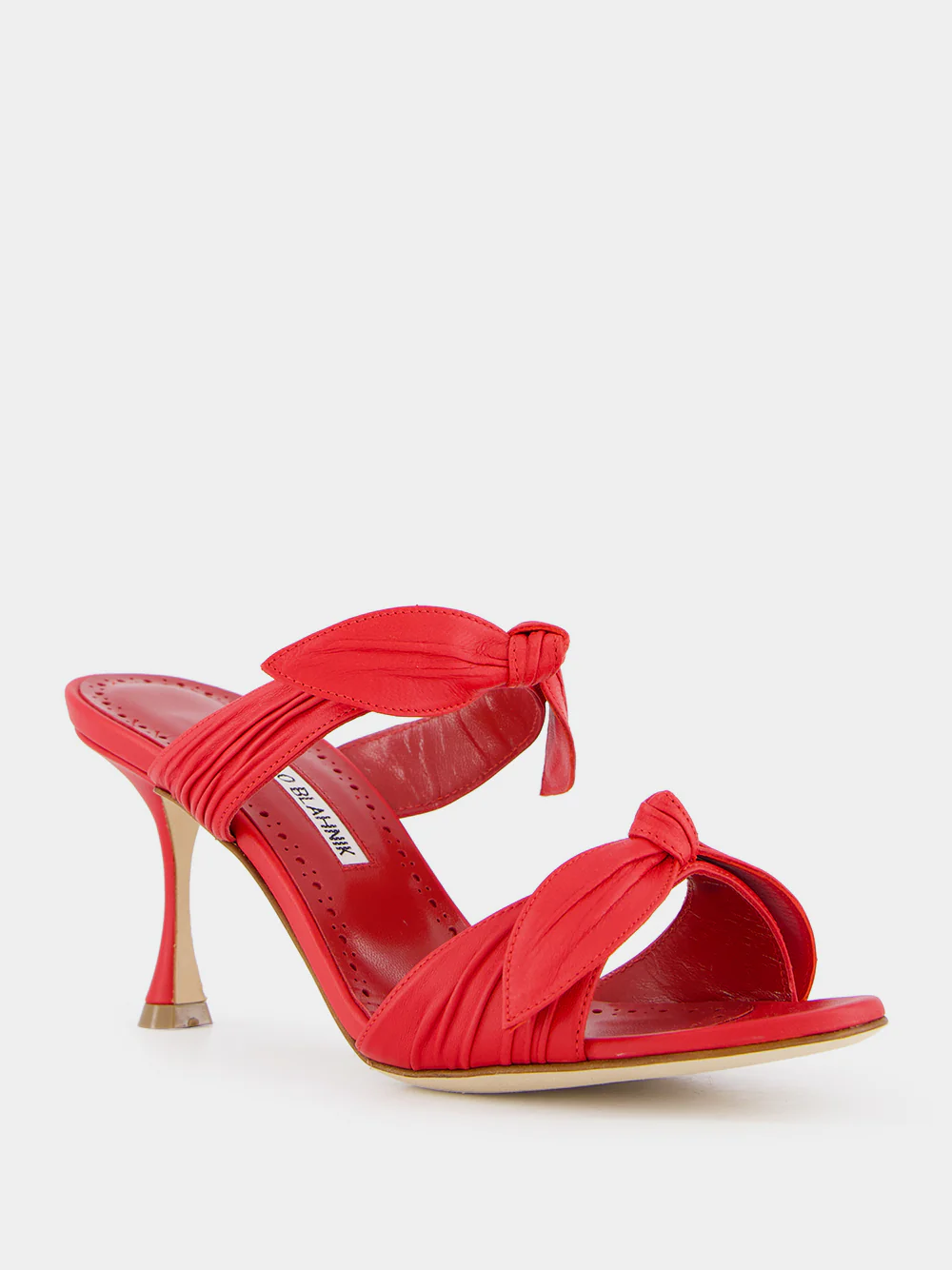 Lollo Red Nappa Leather Bow Detail 70mm Mules - Image 2