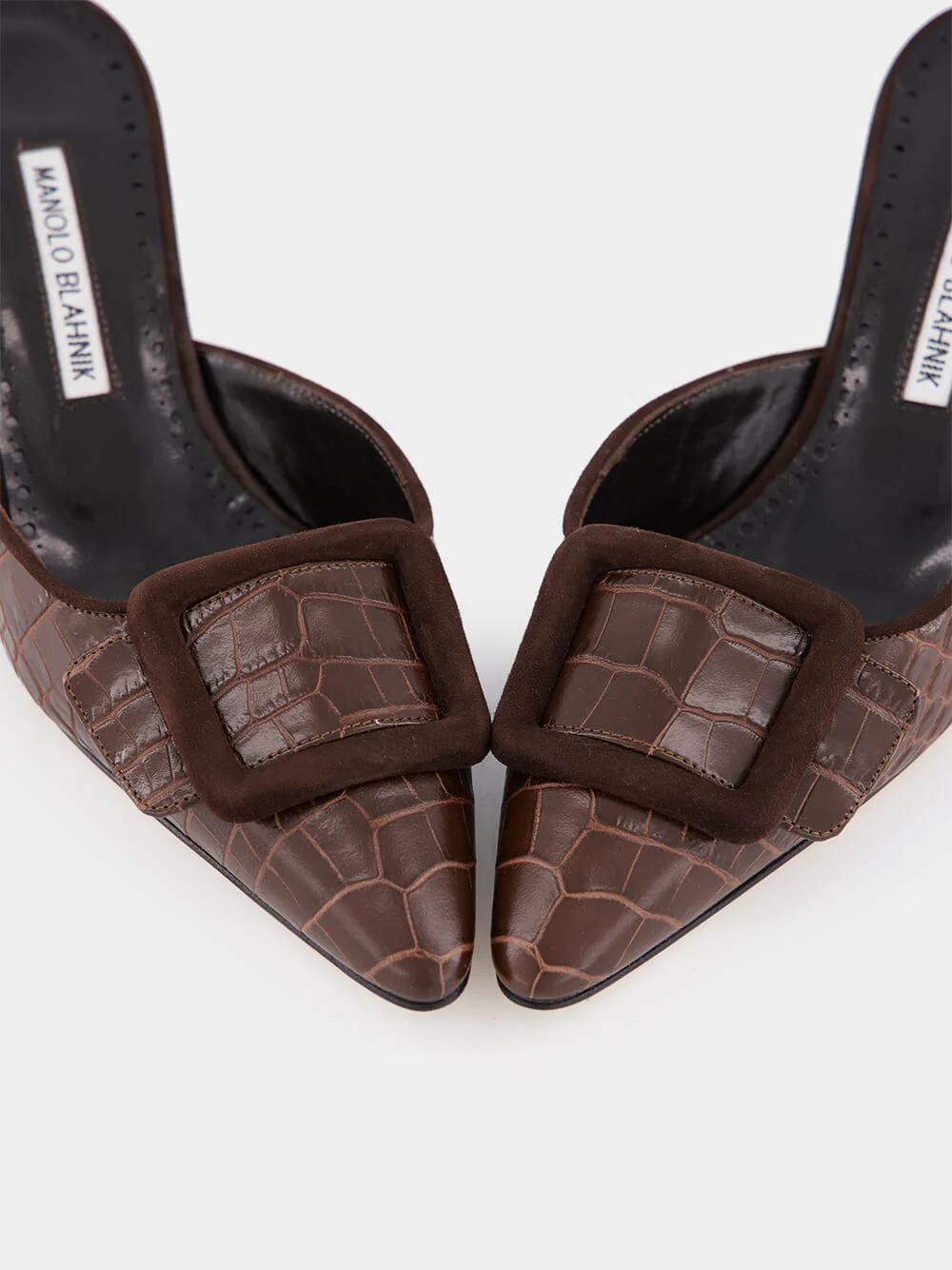 Maysalebi Brown Calf Leather Buckle Detail Mules - Image 7