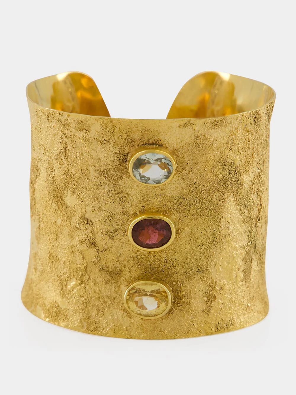 Gold Cuff Bracelet with Rubellite and Topaz