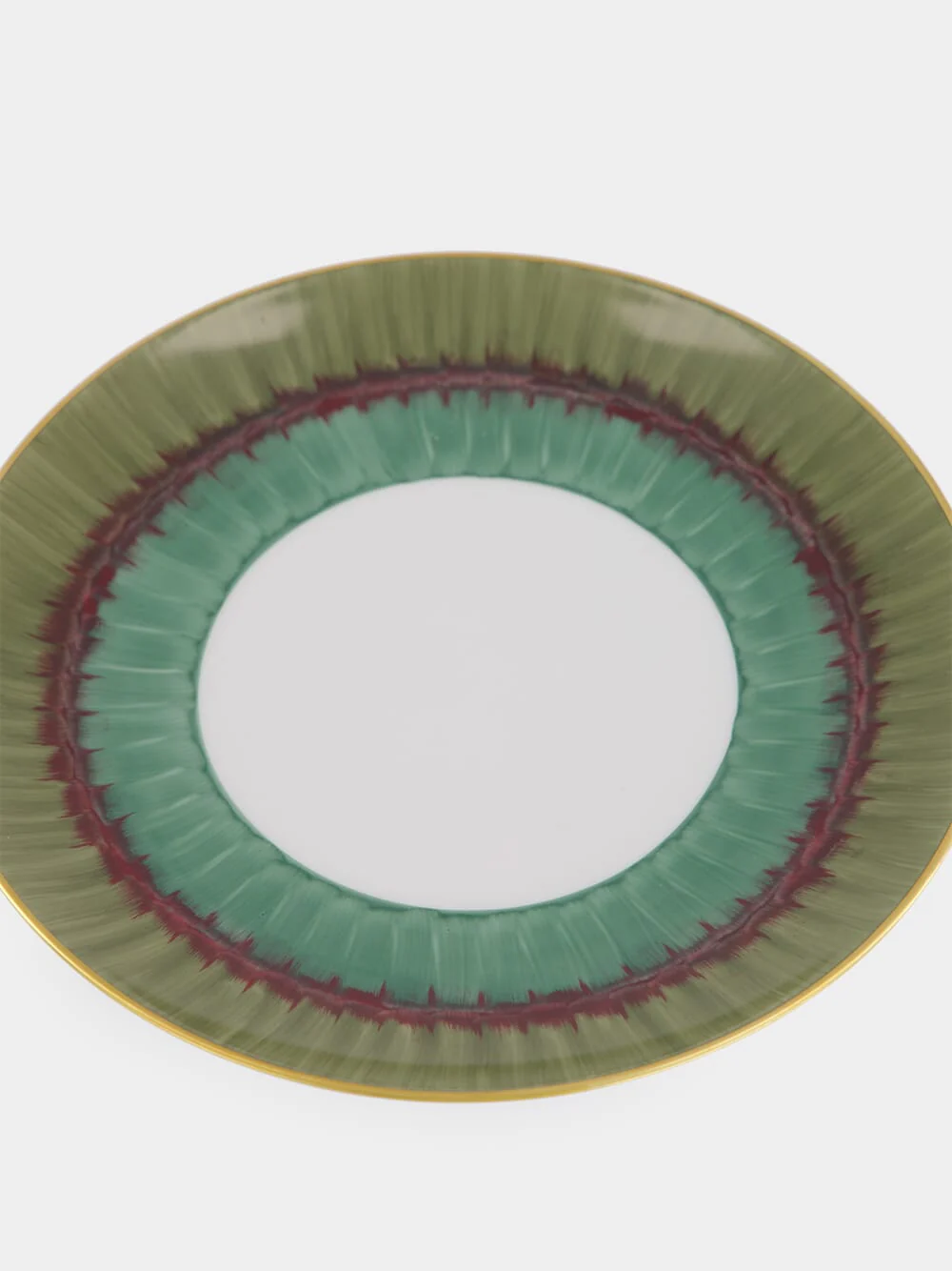 Coupe Aloe Salad/Dessert Plate in Snake Green and Burgundy - Image 4