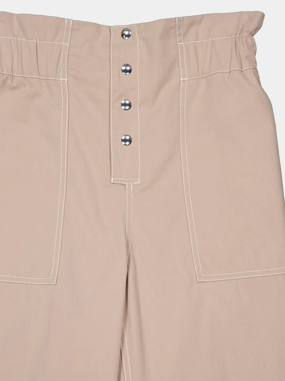 Beige Cotton Nylon Paperbag Trousers - Image 5