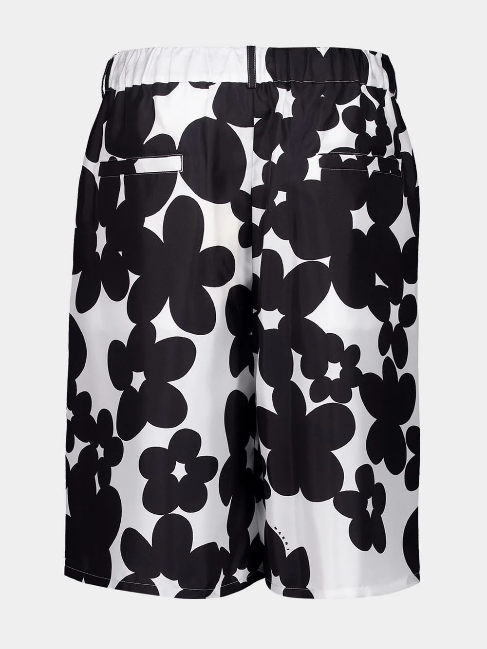 Black and White Dillies Print Silk Bermuda Shorts - Image 3