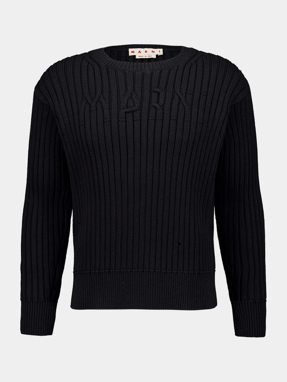Black Crewneck Cotton Knit Sweater