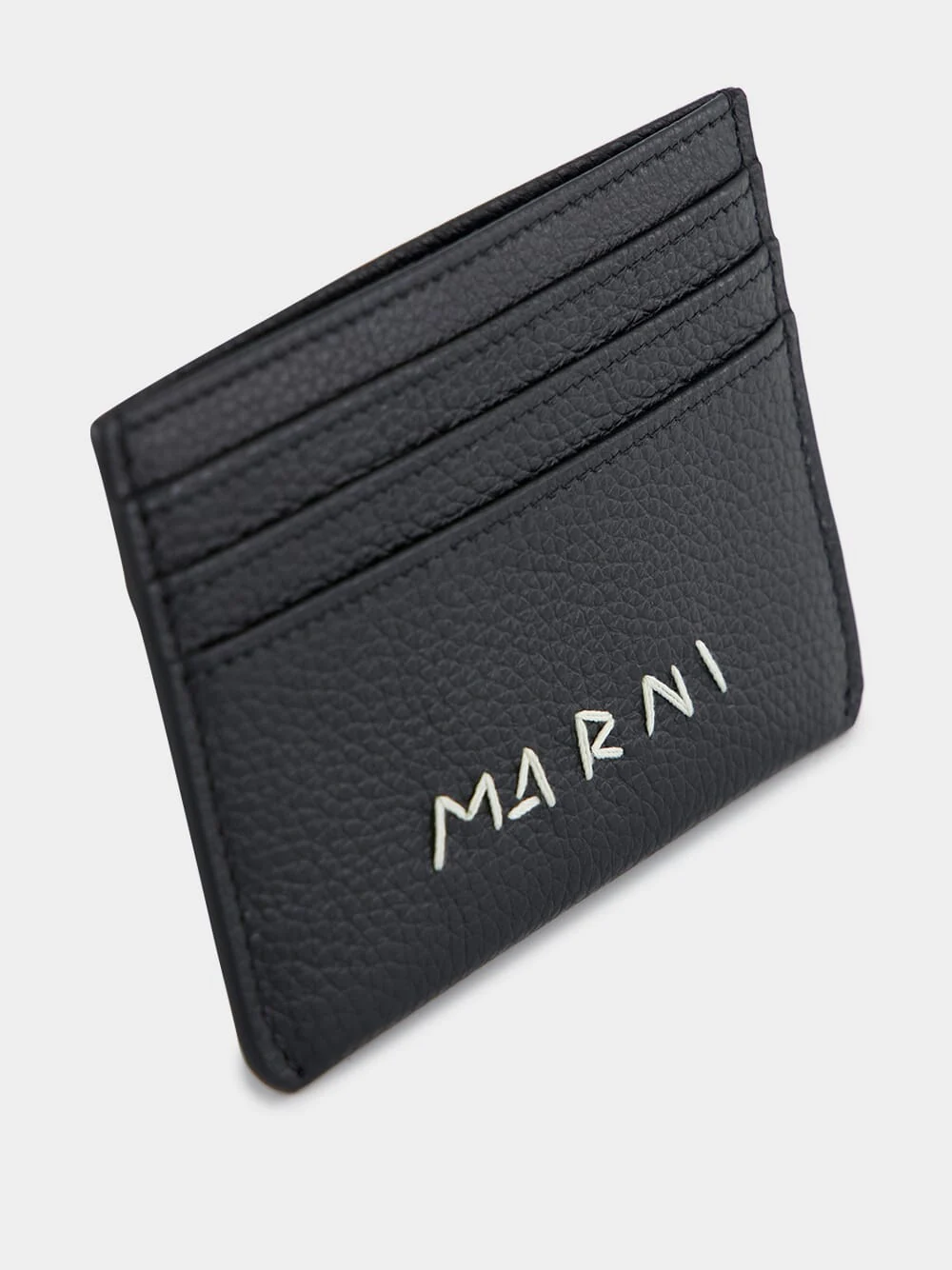 Black Leather Cardholder with Embroidery - Image 4