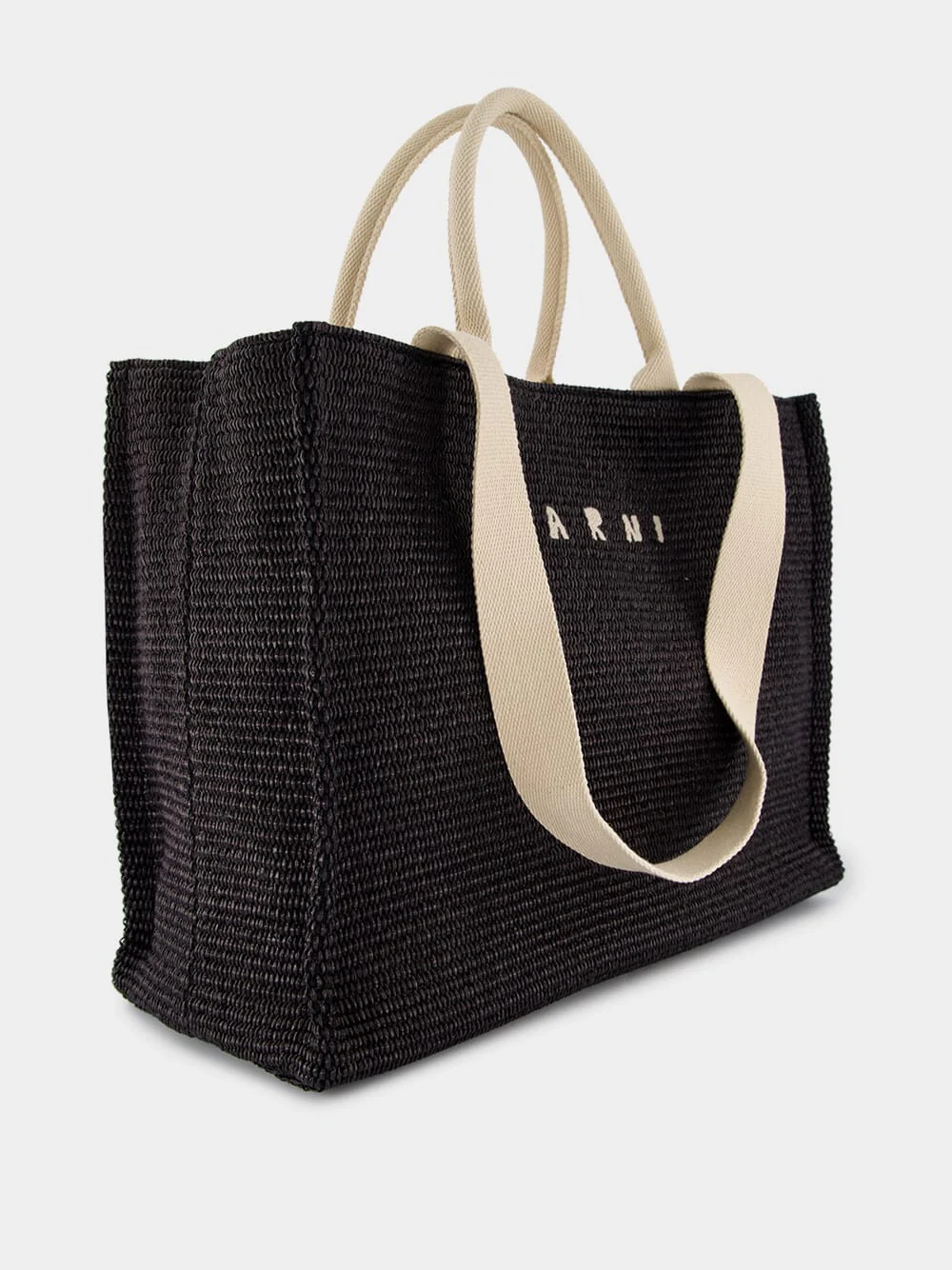 Black Raffia-Effect Shopping Tote - Image 3