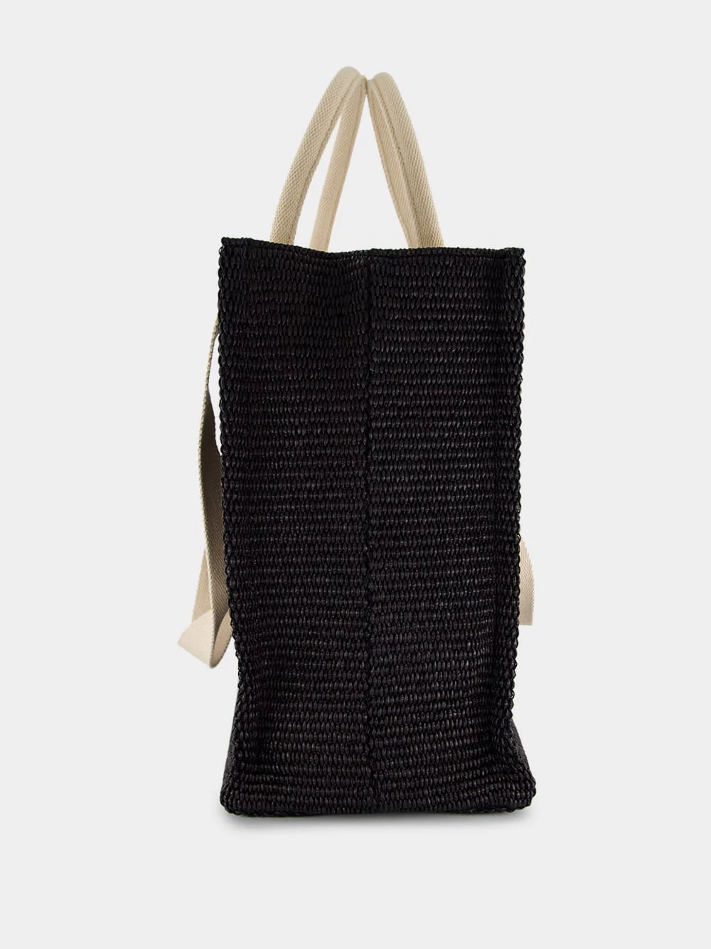 Black Raffia-Effect Shopping Tote - Image 4