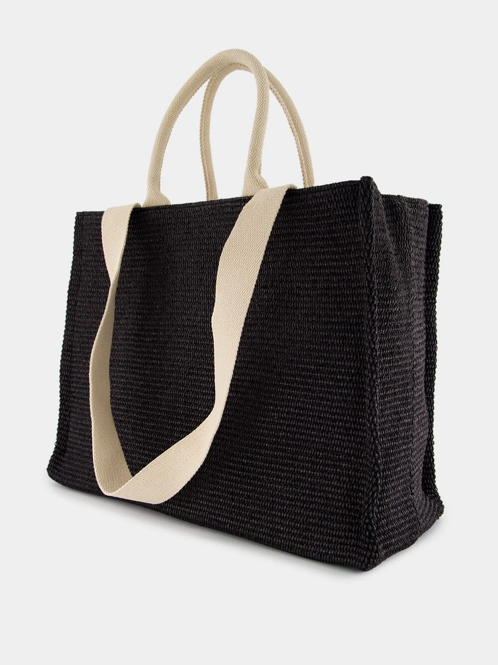 Black Raffia-Effect Shopping Tote - Image 5