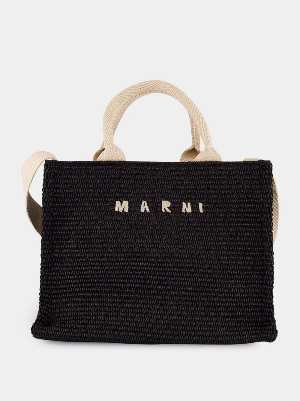 Black Raffia-Effect Small Tote