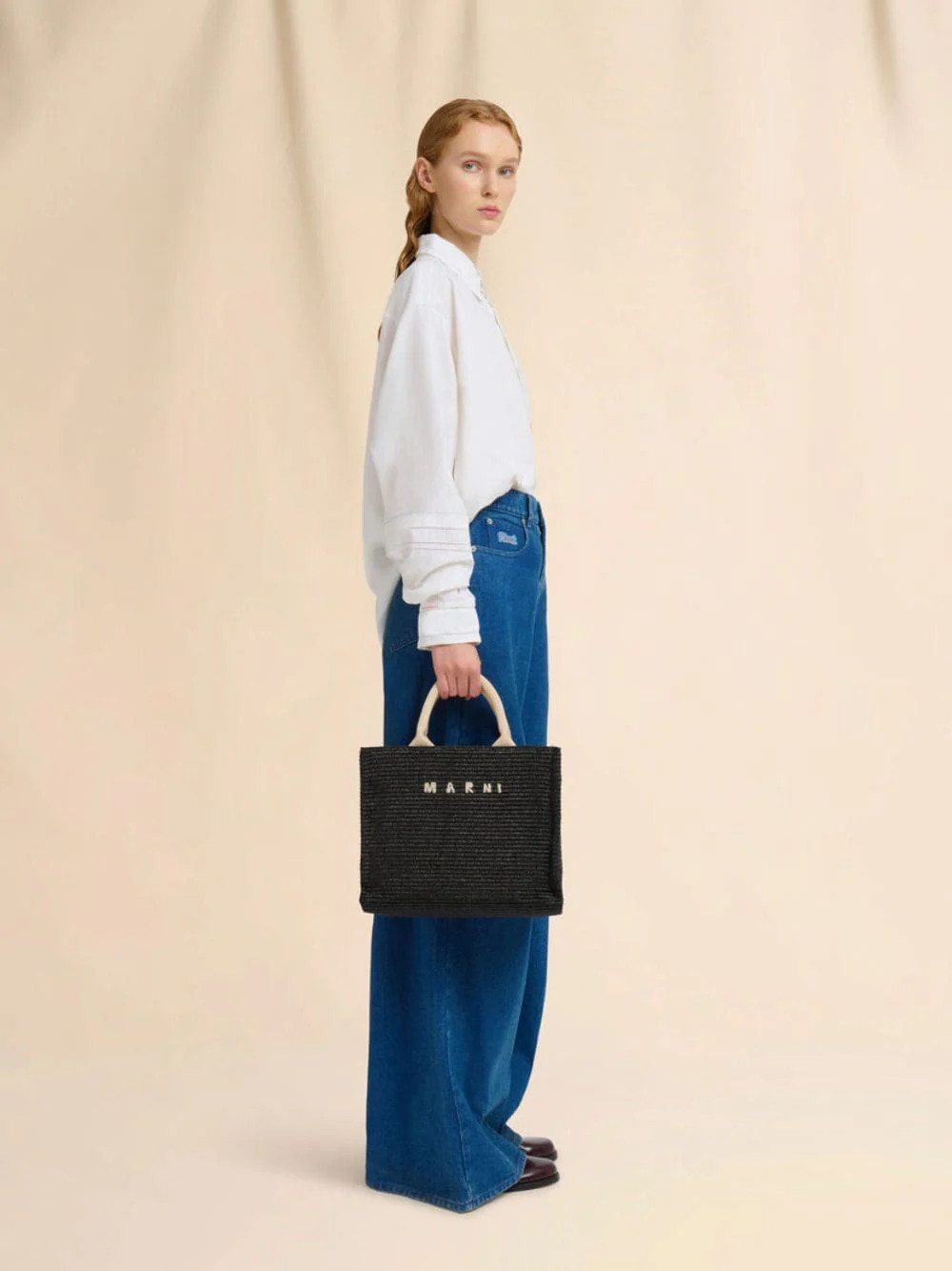 Black Raffia-Effect Small Tote - Image 2