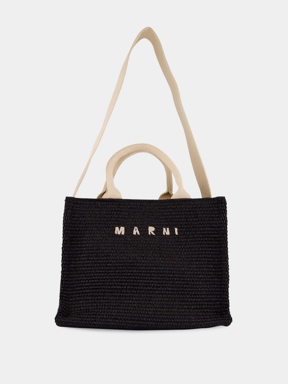 Black Raffia-Effect Small Tote - Image 3