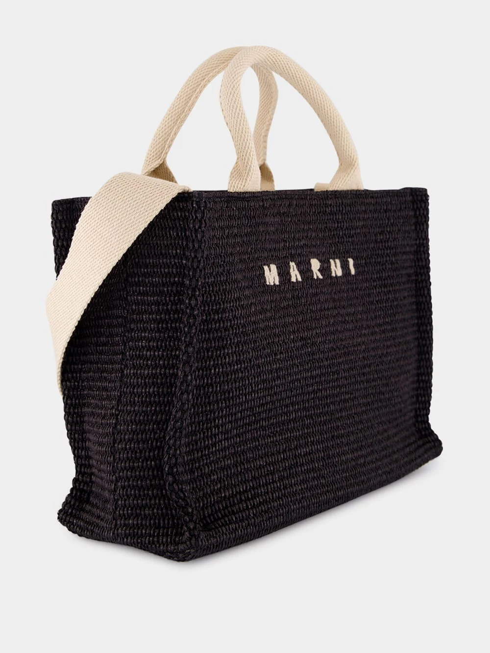 Black Raffia-Effect Small Tote - Image 4