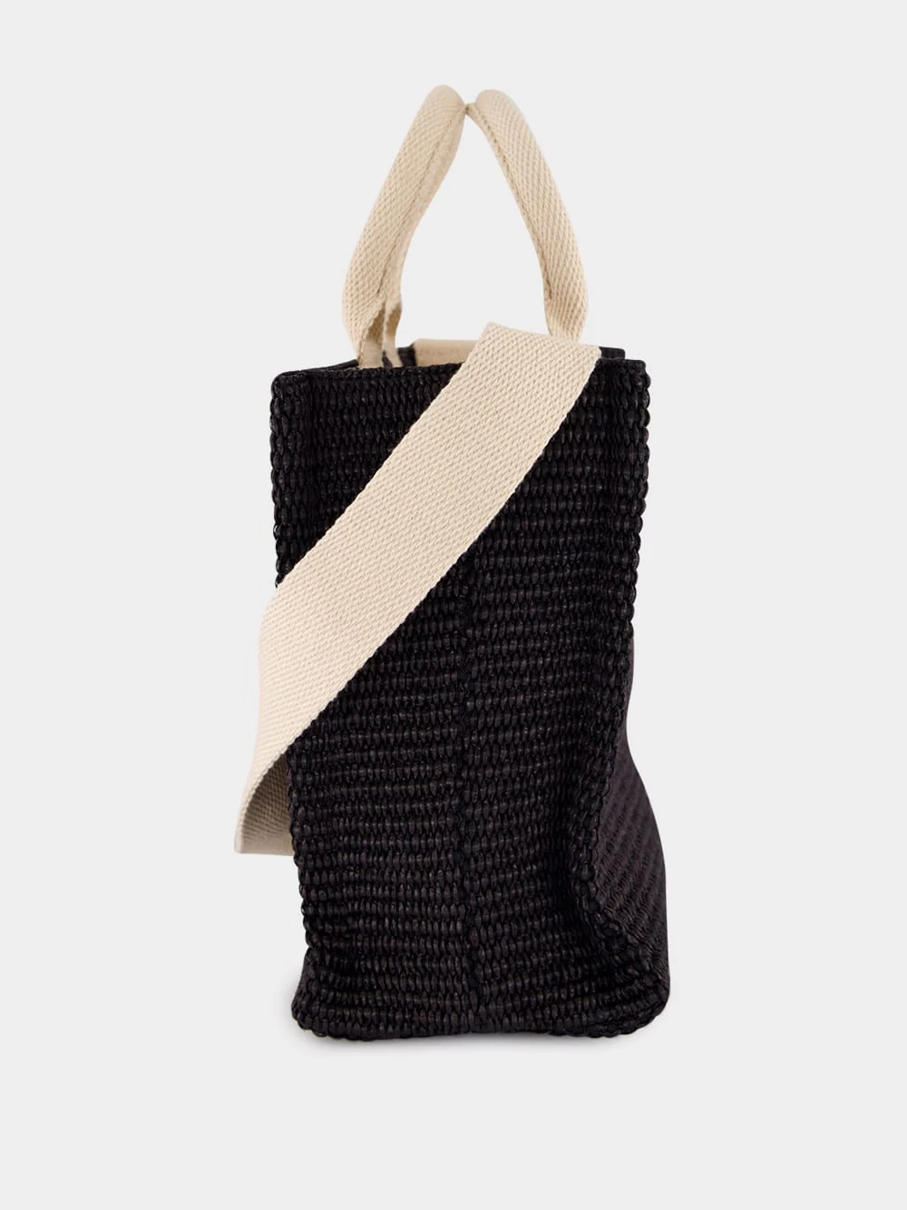 Black Raffia-Effect Small Tote - Image 5