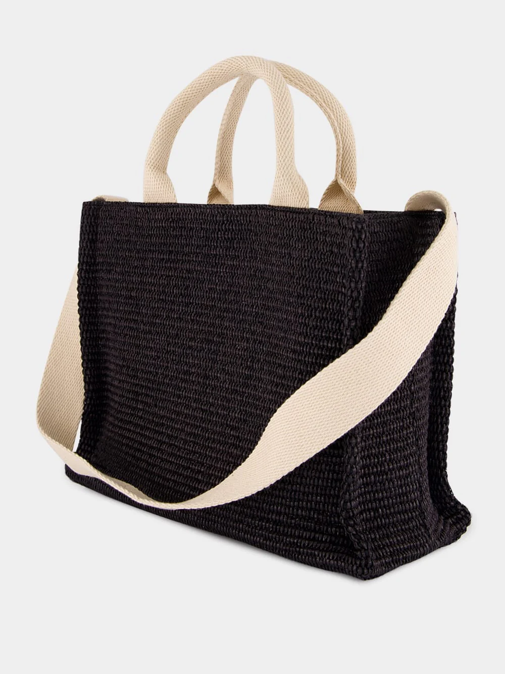 Black Raffia-Effect Small Tote - Image 6