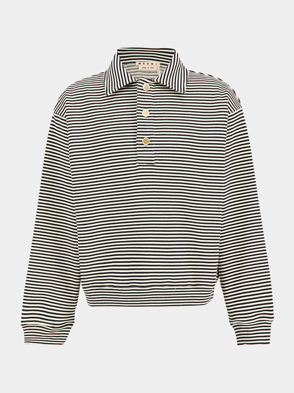 Black Striped Cotton Polo Sweatshirt