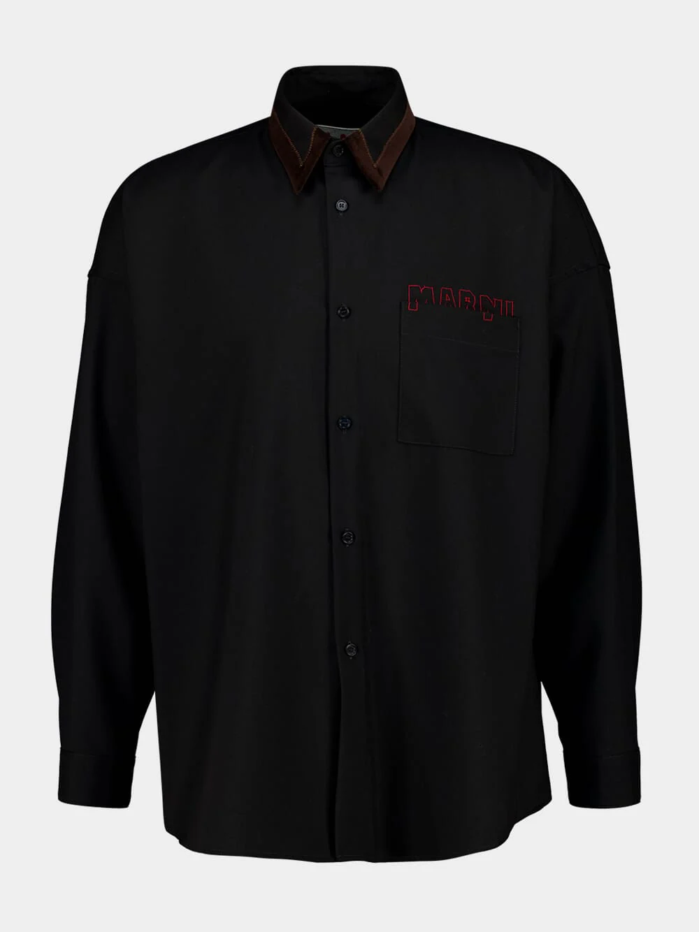 Black Wool Shirt with Logo Detail