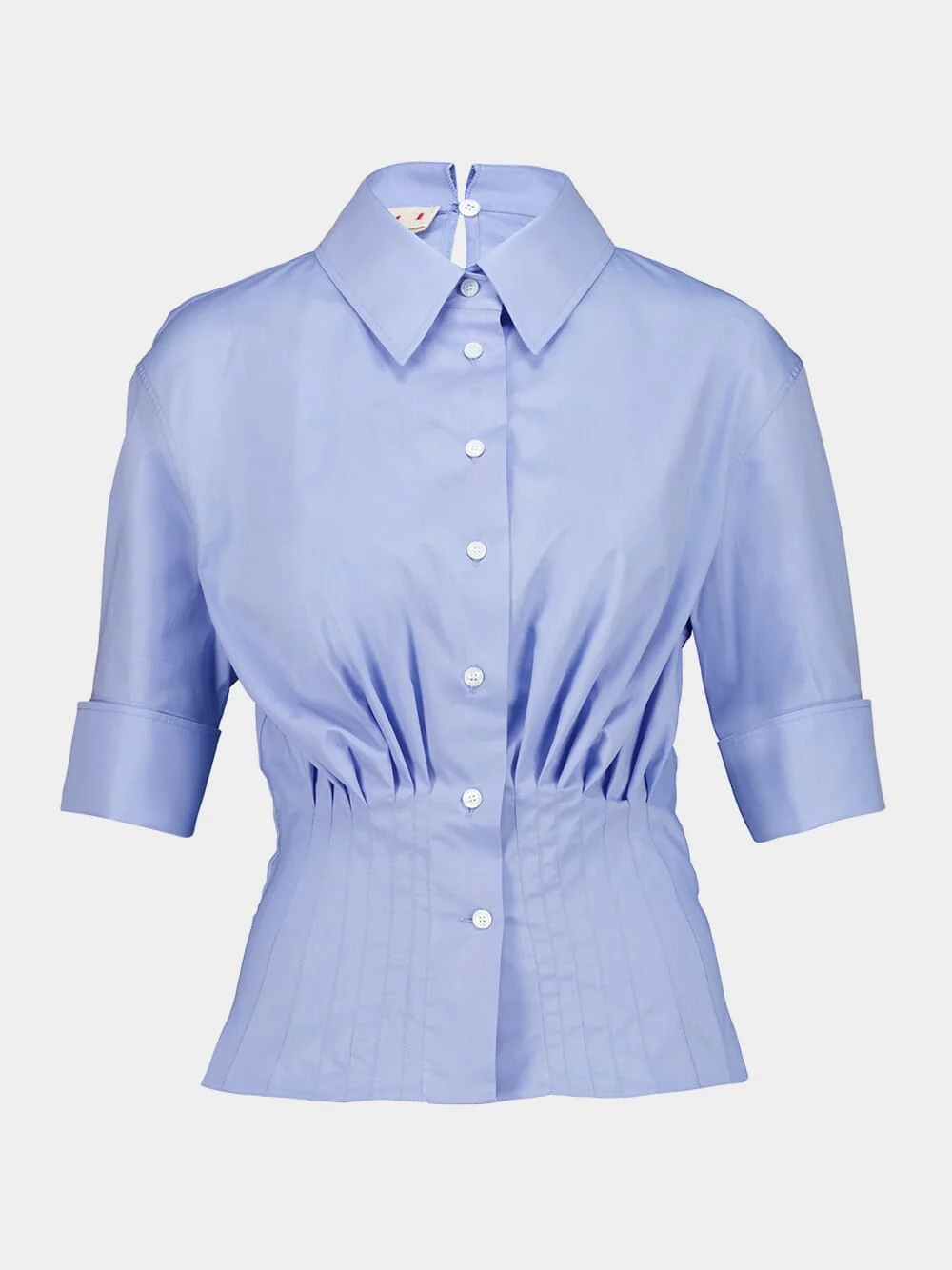 Blue Cotton Gathered Waist Shirt