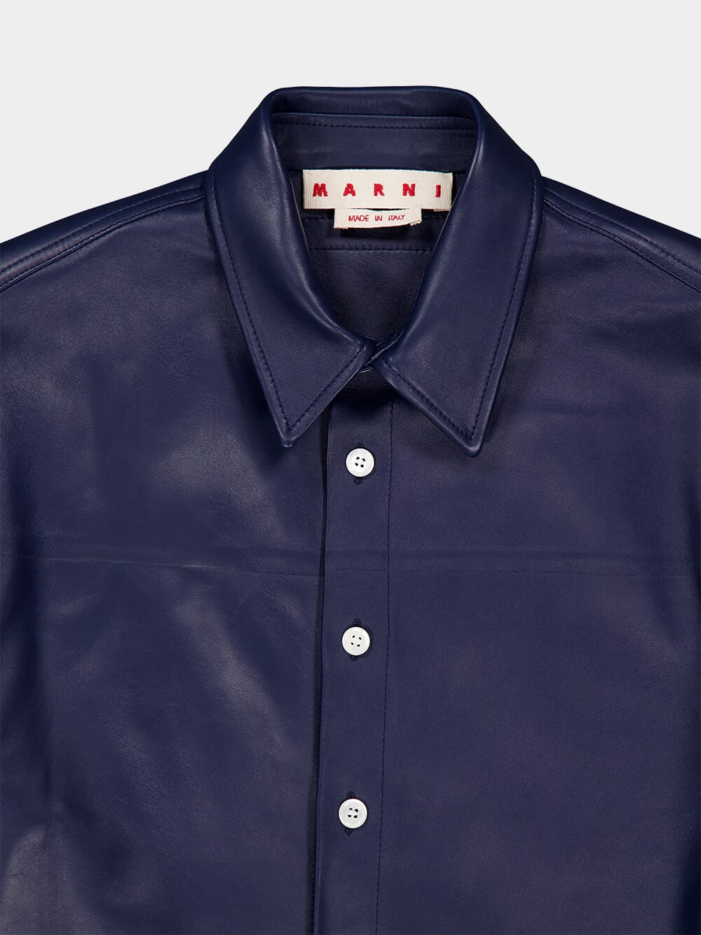 Blue Nappa Leather Short-Sleeved Shirt - Image 3
