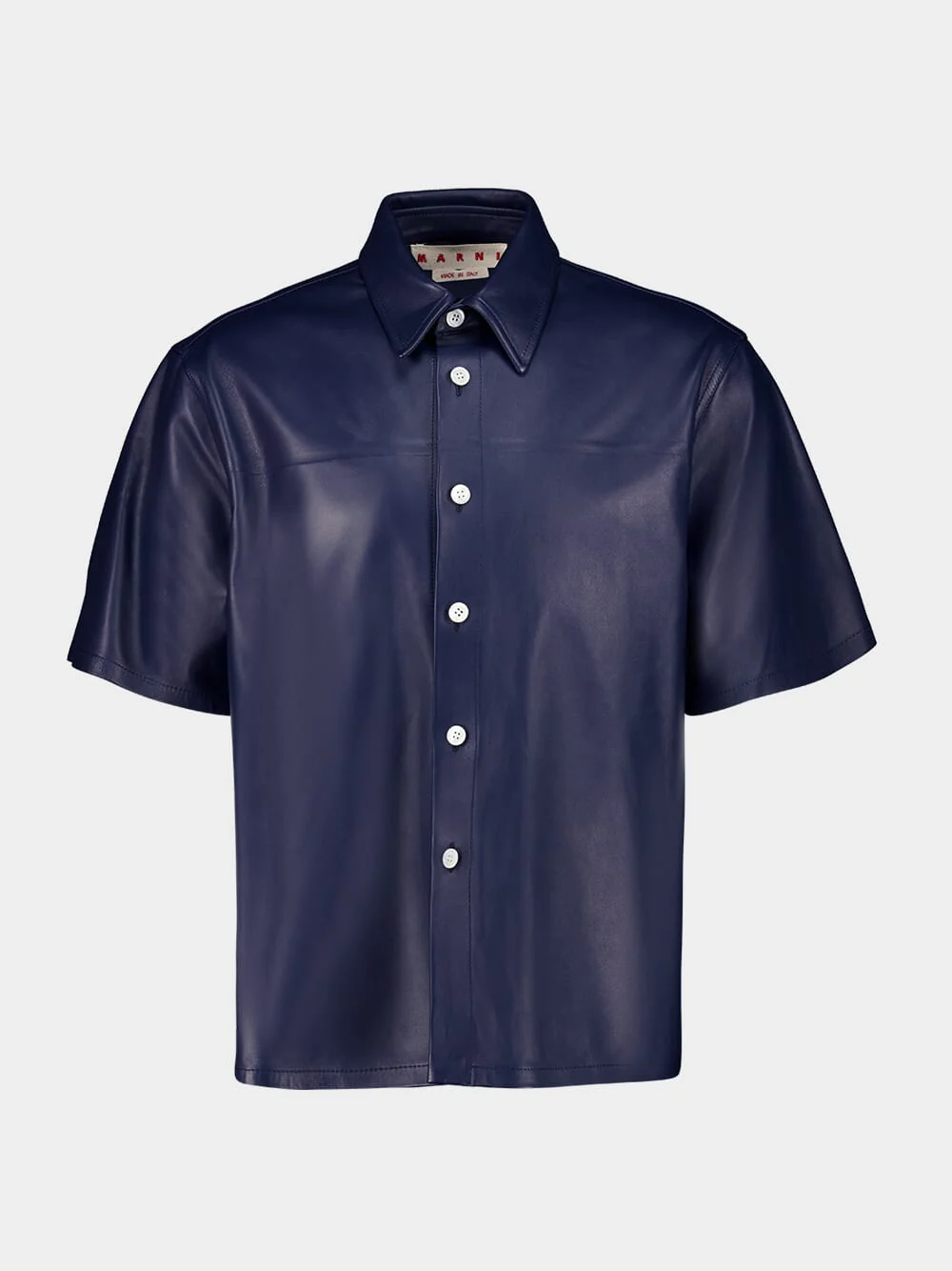 Blue Nappa Leather Short-Sleeved Shirt - Image 4