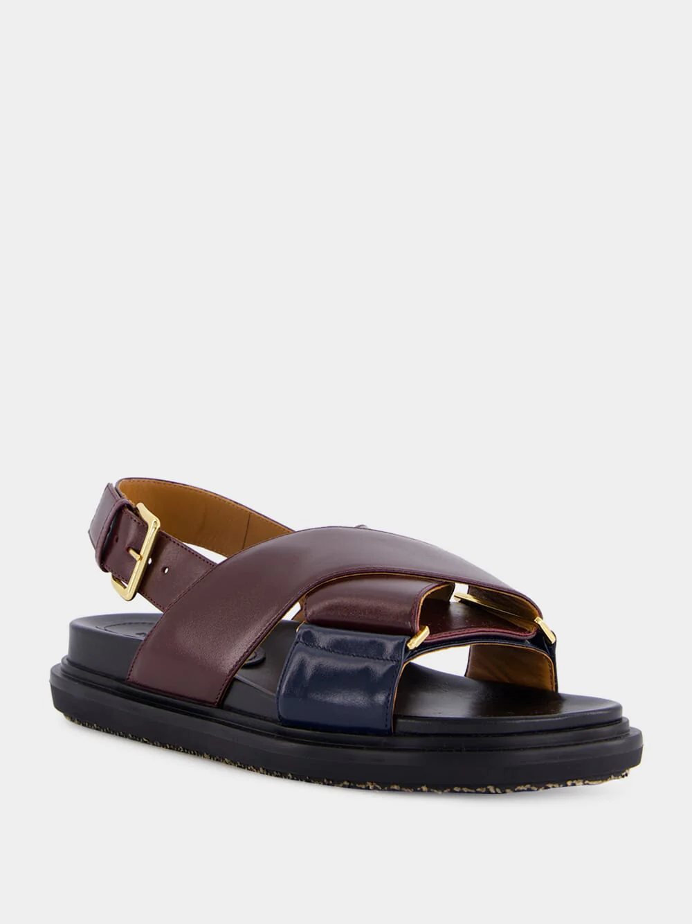 Bordeaux and Blue Leather Crisscross Sandals - Image 2