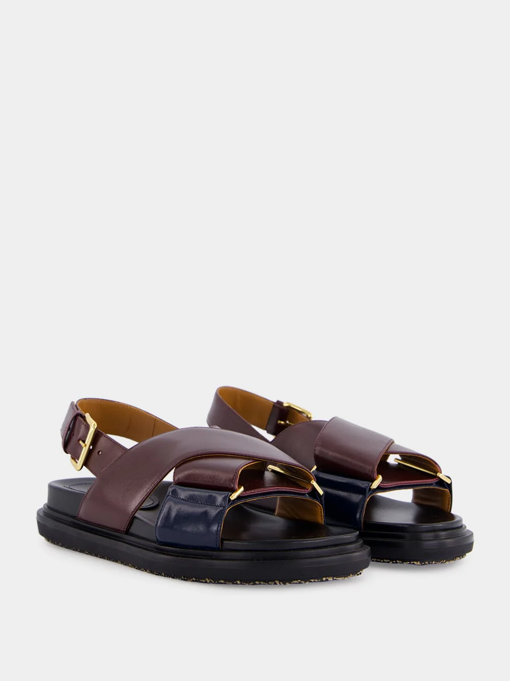 Bordeaux and Blue Leather Crisscross Sandals - Image 3
