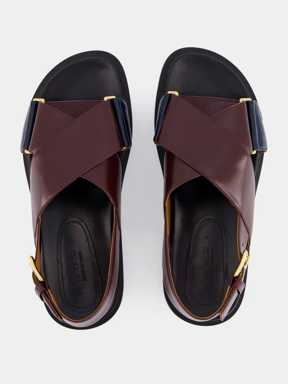 Bordeaux and Blue Leather Crisscross Sandals - Image 4