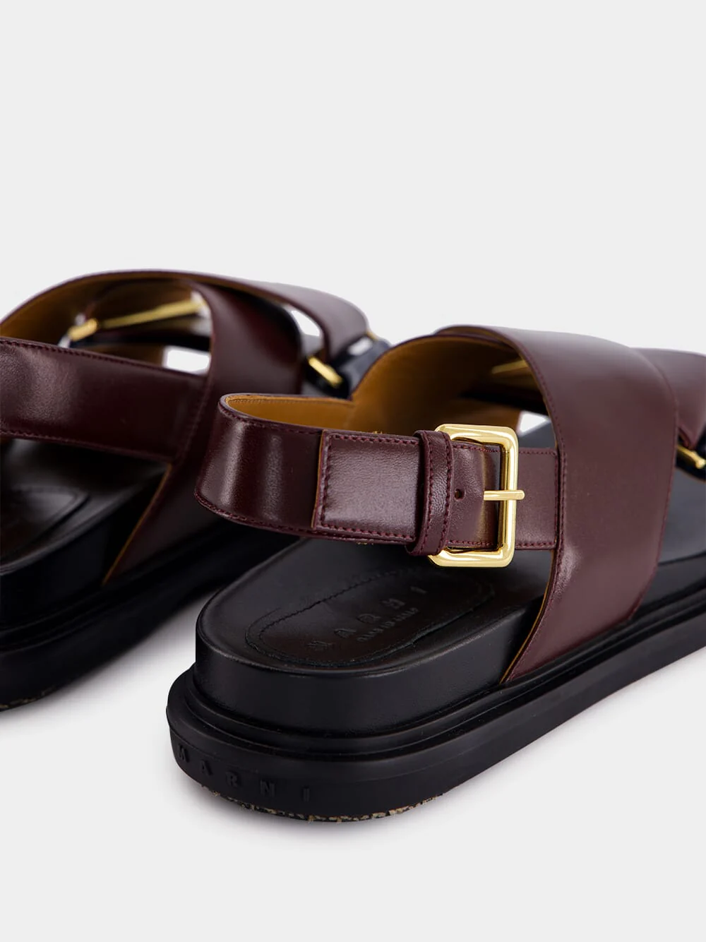 Bordeaux and Blue Leather Crisscross Sandals - Image 6