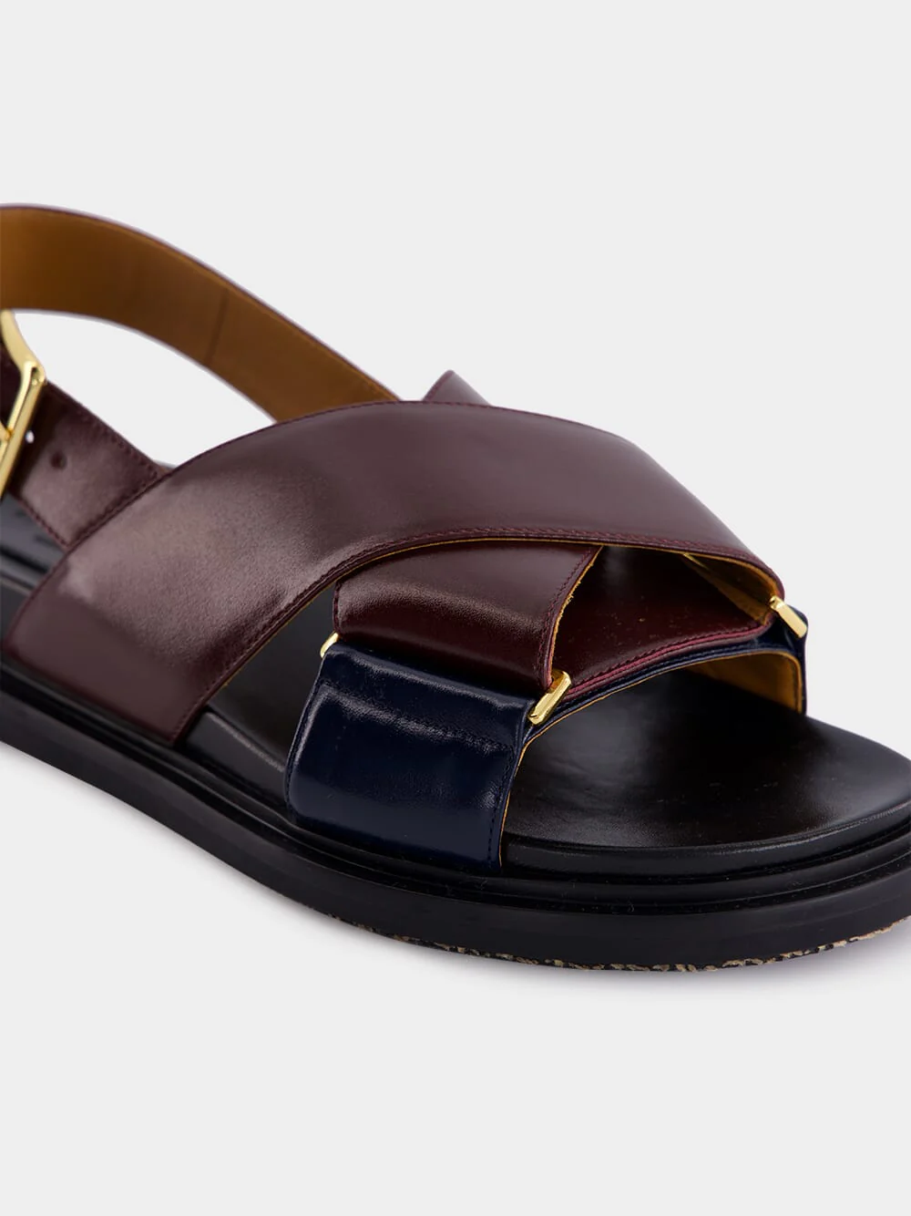 Bordeaux and Blue Leather Crisscross Sandals - Image 7