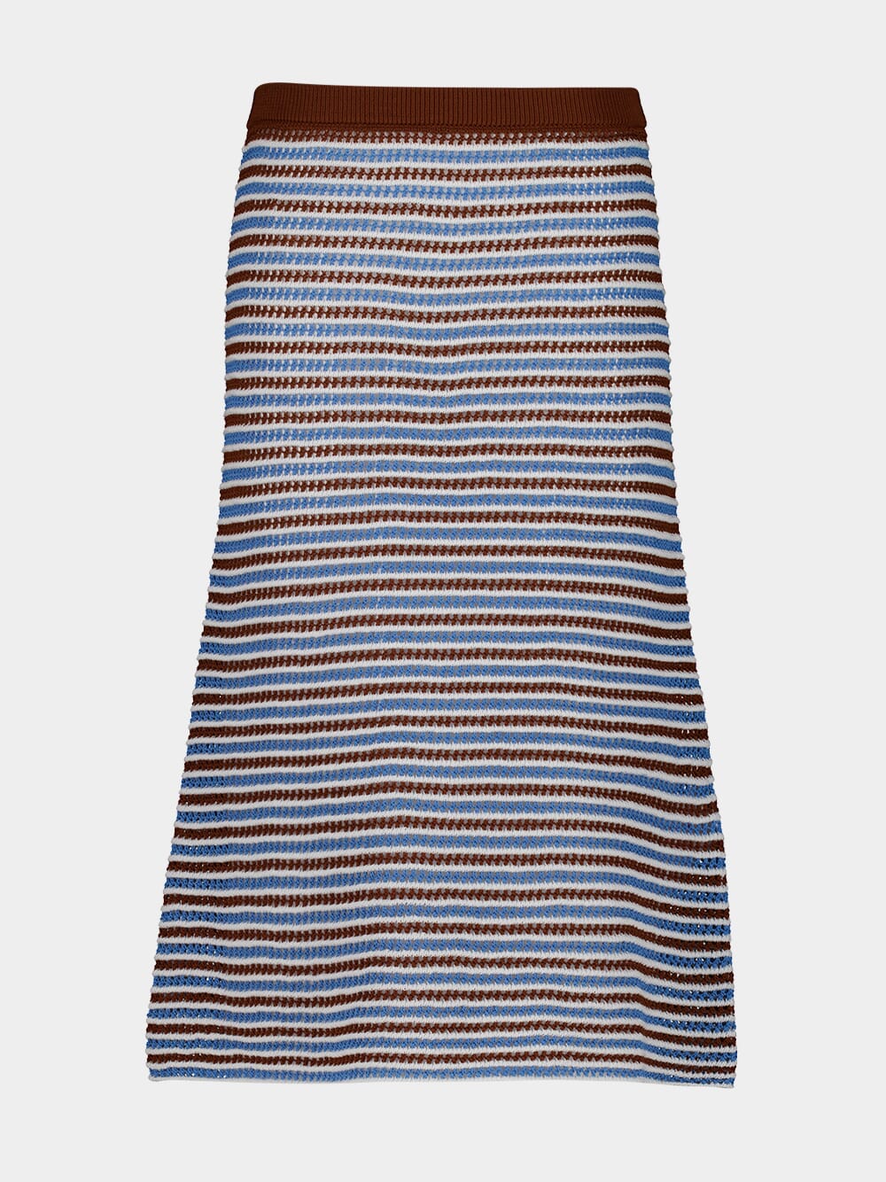 Brown Blue Striped Crochet Midi Skirt