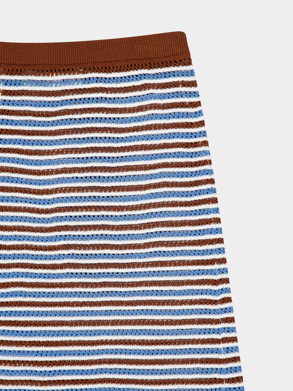 Brown Blue Striped Crochet Midi Skirt - Image 5