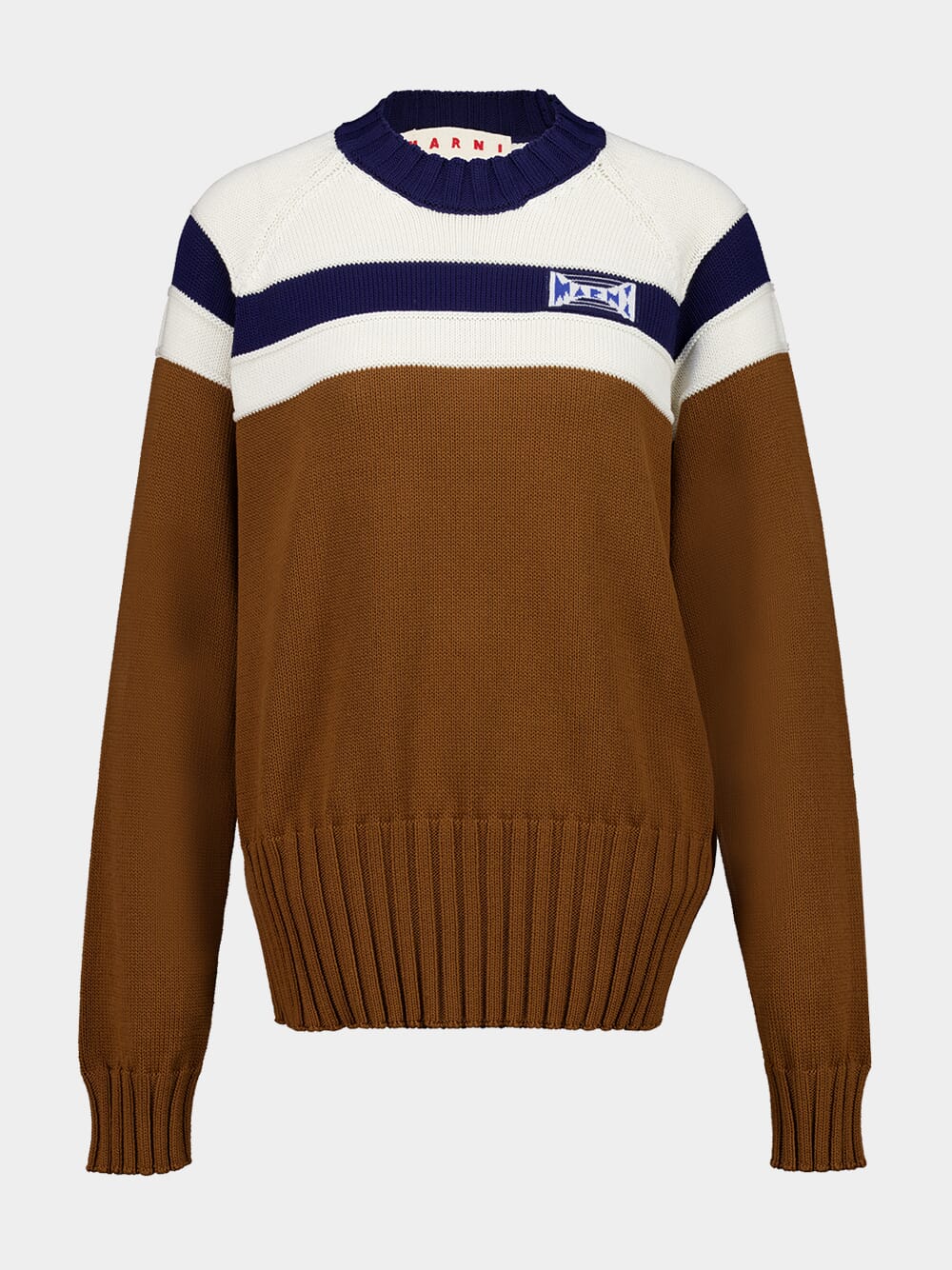 Brown Striped Cotton Knit Sweater