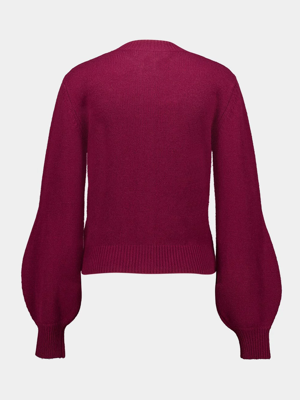 Burgundy Cashmere Balloon Sleeve Cardigan - Image 2