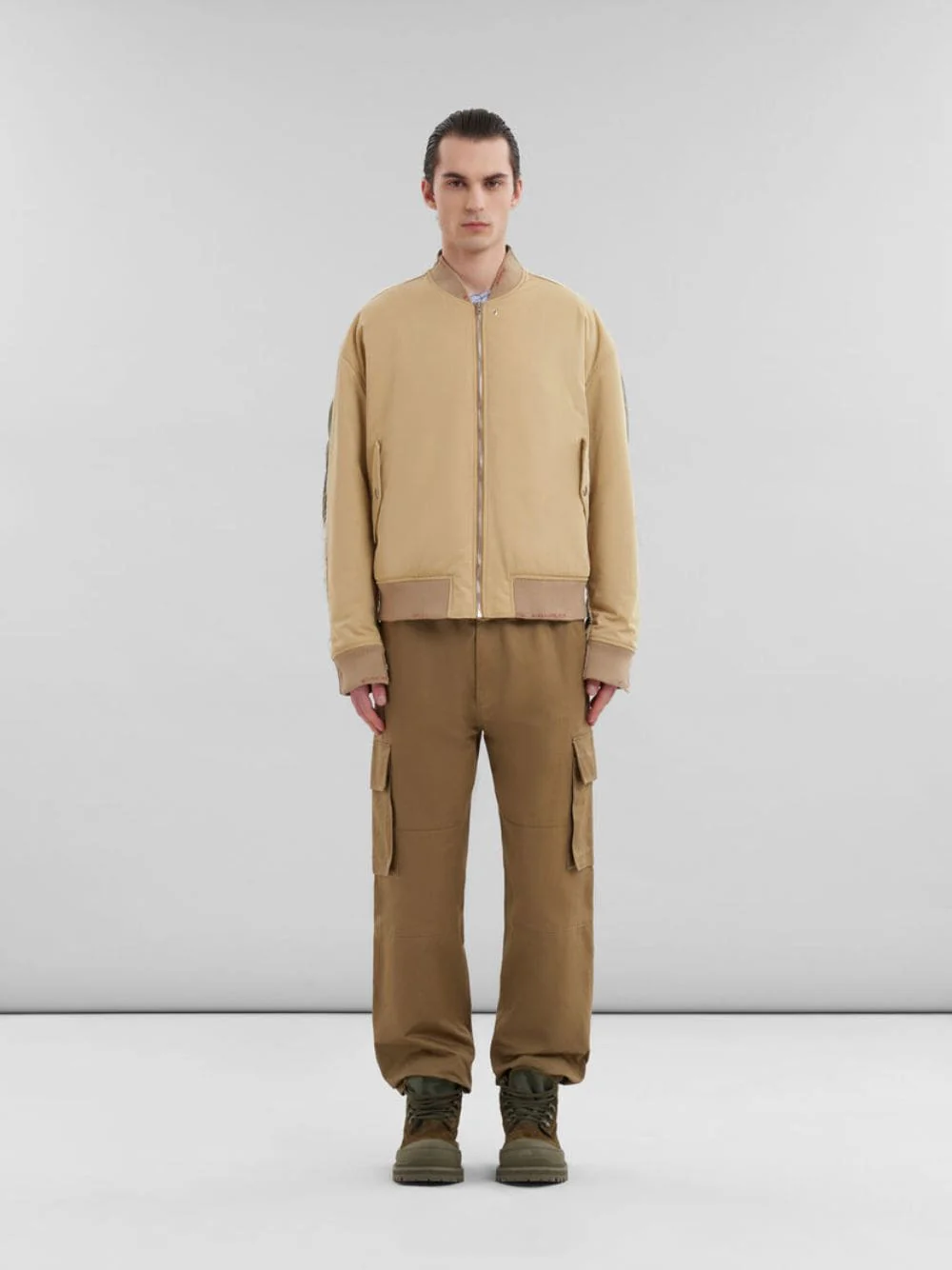 Beige Twill Bomber Jacket with Contrast Back - Image 2