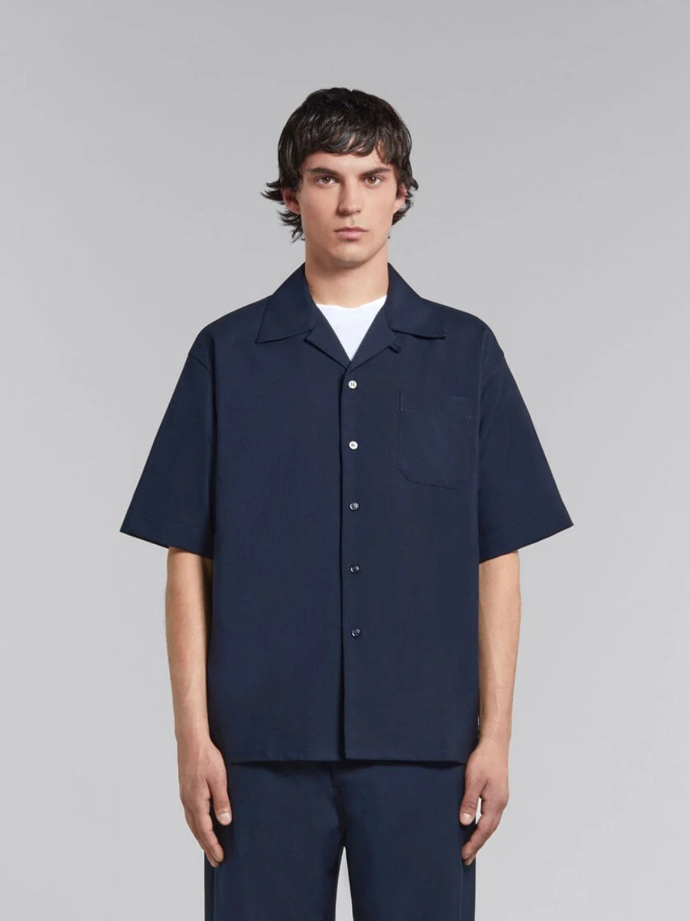 Deep Blue Wool Bowling Shirt - Image 2