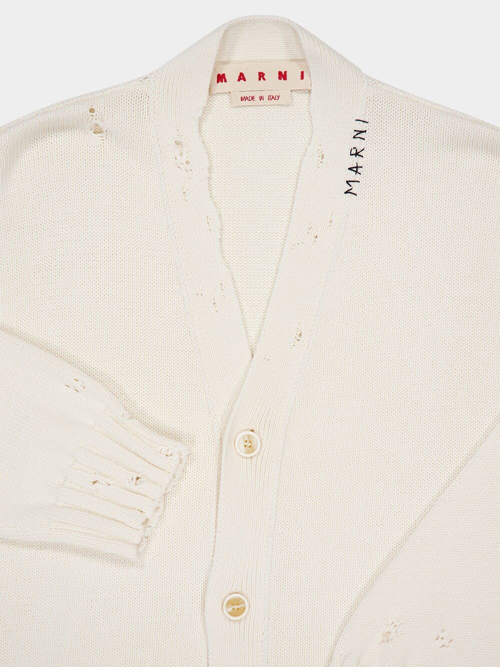 White Cotton V-Neck Cardigan - Image 3